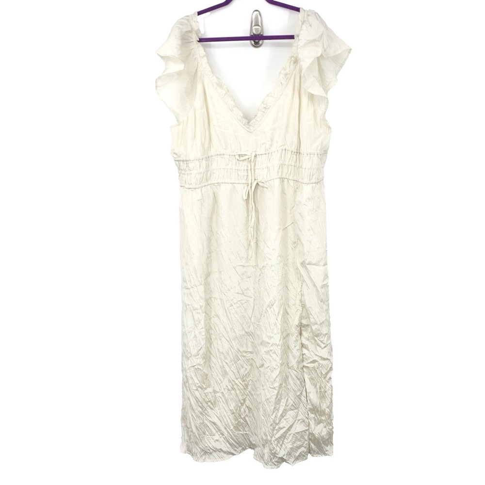 J Crew Women Size 3X Dress Natural Satin White Palermo Crinkle Long Midi Flutter